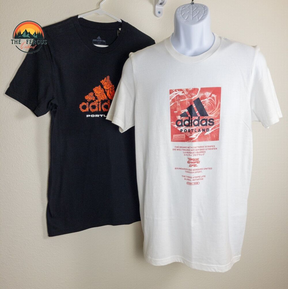 TWO-NWT Adidas T Shirt Portland Oregon City Of Roses PDX Mens Size: Small